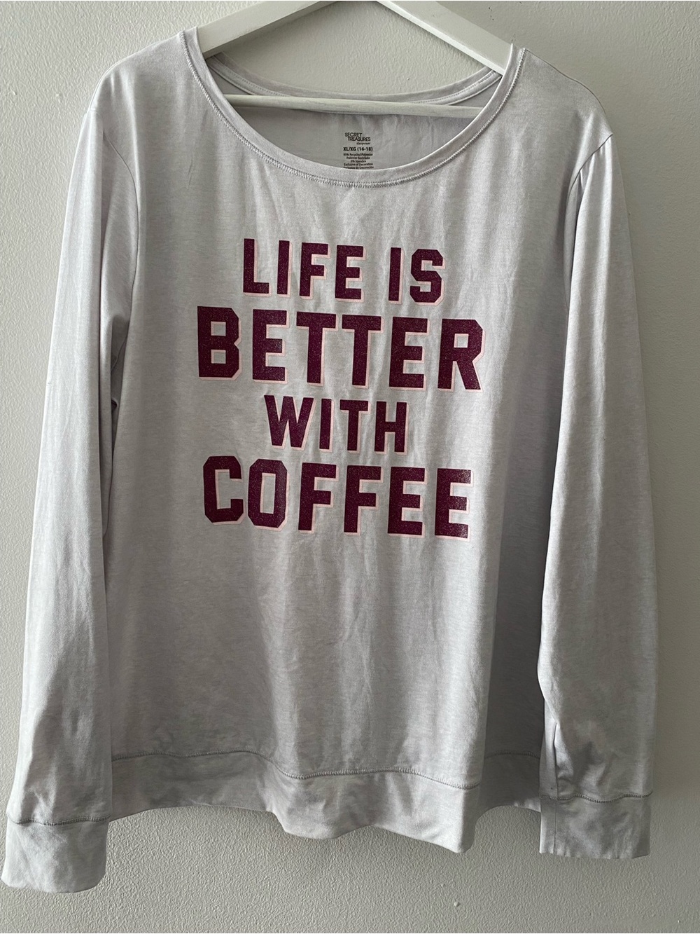 Secret Treasures  Graphic Long Sleeve Tee "Life Is Better With Coffee"  XL